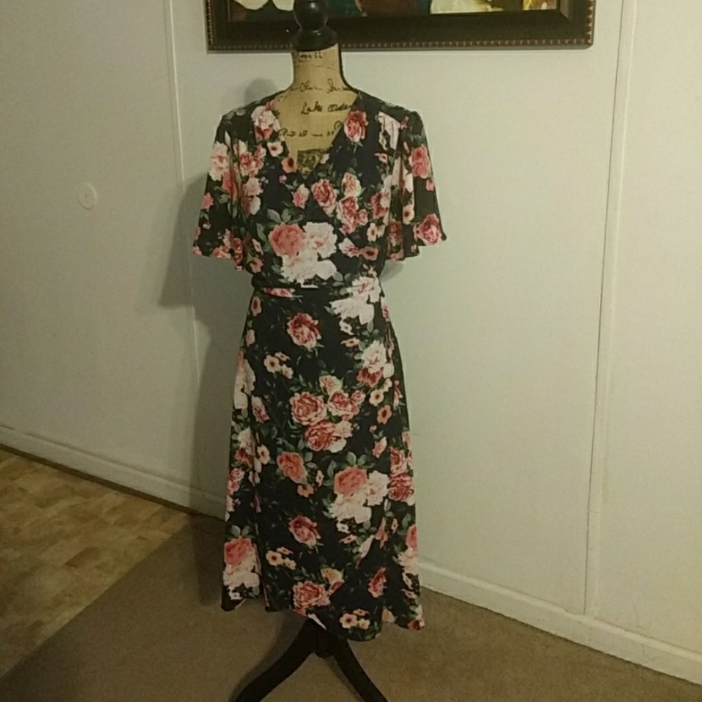Navy floral wrap dress